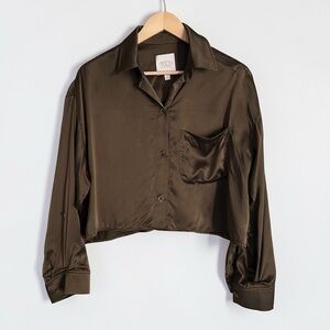 TWP Soon To Be Ex 100% Silk Charmeuse Cropped Shirt Button Front Sz XS/S